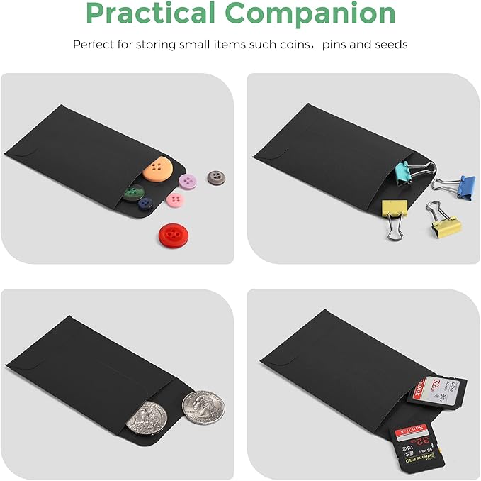 ACSTEP 5000 Pack Coin and Small Parts Envelopes #1 Tip Envelope 2-1/4 X3-1/2 Mini Envelope with Gummed Flap for Home, Garden or Office Use(Black)