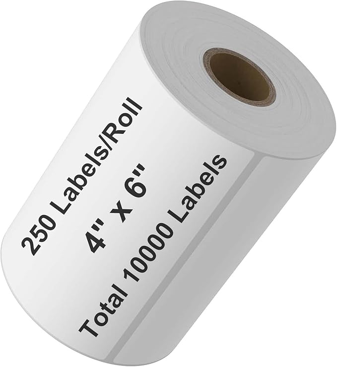 Direct Thermal Labels, 4"x6" Thermal Label Printer Paper, Thermal Shipping Label Compatible with Zebra, MUNBYN and Rollo, Permanent Adhesive, 250 Labels per Roll (40 Rolls)