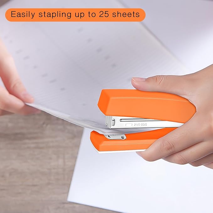 Stapler 25 Sheet Capacity with 1000 Staples and Staple Remover, Orange | Staplers for Desk, Non-Slip Office Stapler with Staples for classroom, home, School