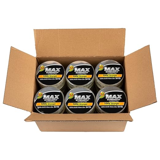 Duck Max Strength Clear Packing Tape Refills – 24 Rolls of Maximum Strength Heavy Duty Packaging Tape for Shipping & Moving Boxes - 3" Core - 1.88 Inch x 54.6 Yards - Clear (287735)