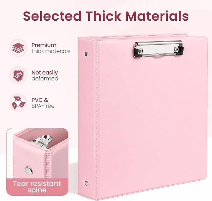 Sooez 3 Ring Binder Clipboard with Storage & 5-Tab Dividers, 1 Inch | Premium Clip Board 11 x 8.5 & Pen Holder, Pocket Dividers, Clear File Folder, Cute Binder Organizer, School Office Supplies