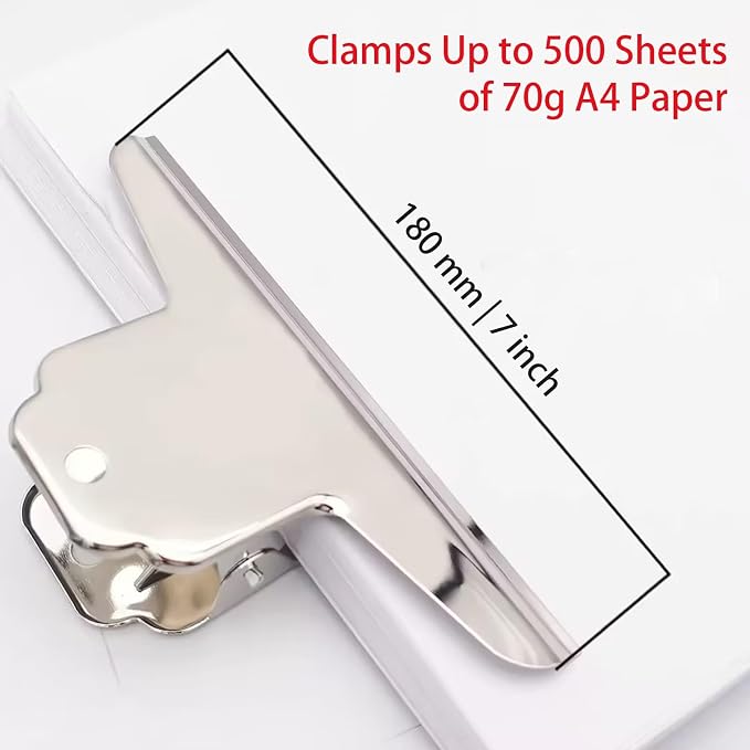 Extra Large Bull Paper Clips, 7 Inch - 12 Pack, Silver, 180 mm, Stainless Steel Mountain Binder Clips - Heavy Duty Square Metal File Clamps for Home Office School Supplies