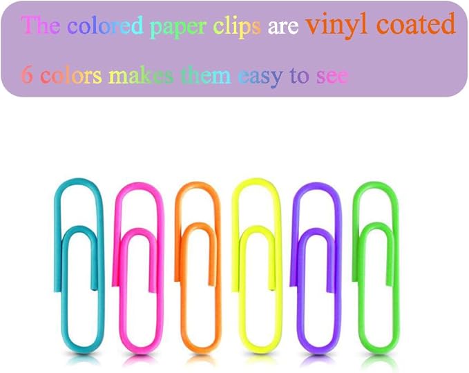Coideal Colored Small Paper Clips Vinyl Coated, 200 Pack 28mm Assorted Color Mini Paperclips Holder Colorful for School, Office