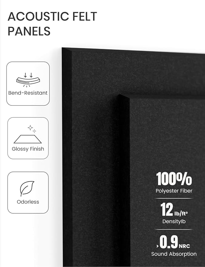 Fluxynara Felt Bulletin Board & Cork Board Alternative, Black | 36" x 24" Pin board, Removable Adhesive Tabs, Easy Install Without Wall Damage, For Home Office Decor