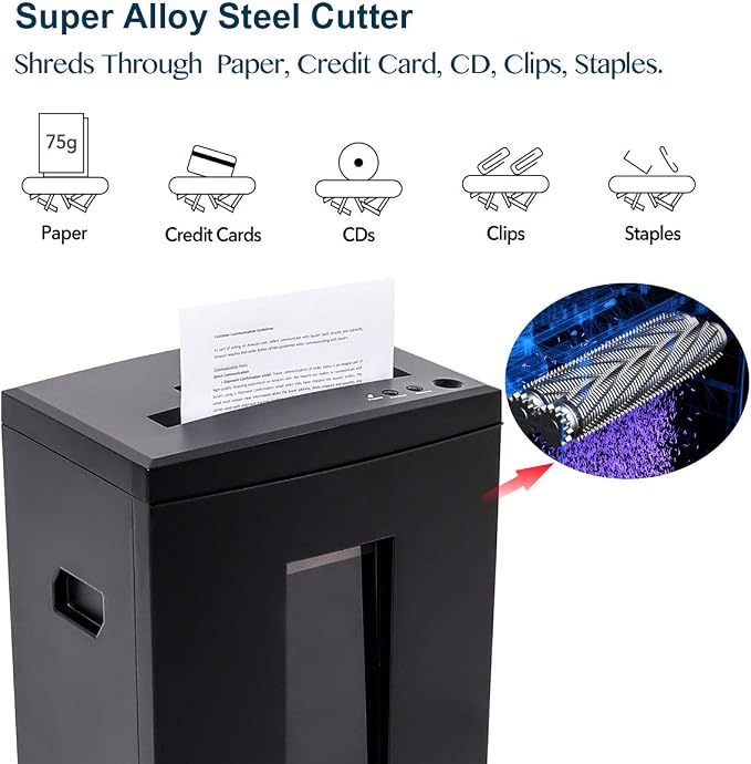 WOLVERINE SD9112 P5 Super Micro Cut Shredder, 10Sheet 60Min 6Gal 54dB Black | P-5 Super Micro Cut | 2×12mm | 10-Sheet | 60Min | 54dB | 6Gal | Shreds CD+Cards | ETL Certified | 1-Year Warranty