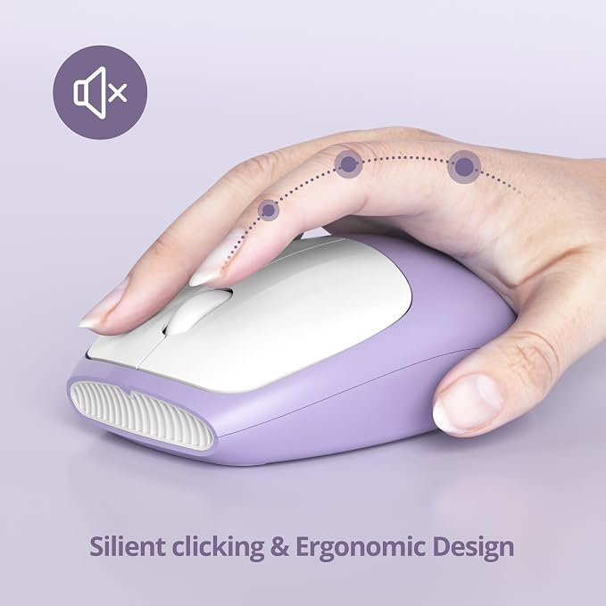 surmen Purple Keyboard and Mouse Wireless, Cute Wireless Typewriter, Full Size Slim Silent Round Keys Aesthetic Keyboard for Home and Office(Colorful Purple)
