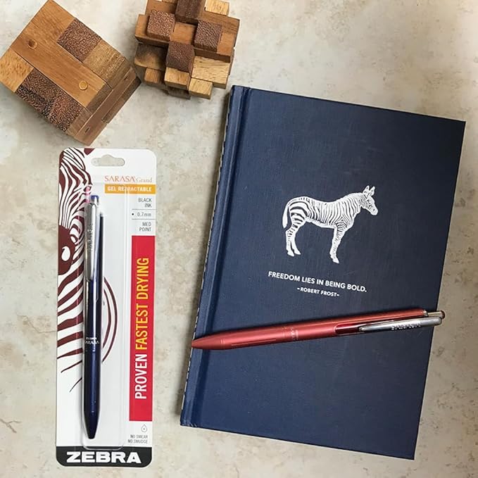 Zebra Pen SARASA Grand Retractable Gel Pen Gift Set, White/Black/Navy Brass Barrel, .7mm Medium Point, Rapid Dry Black Ink, Ideal for the Left Handed, Elimates Smudging and Smearing in Seconds (45373)