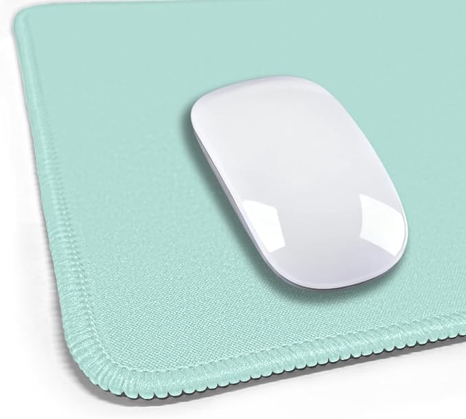 FROGIGO Mouse Pad with Stitched Edges - Solid Color Mousepad for Women, 9.25 x 7.75 inch Washable Square Desk Pad, Non-Slip Rubber Base, Office Home Laptop Accessories - Baby Blue