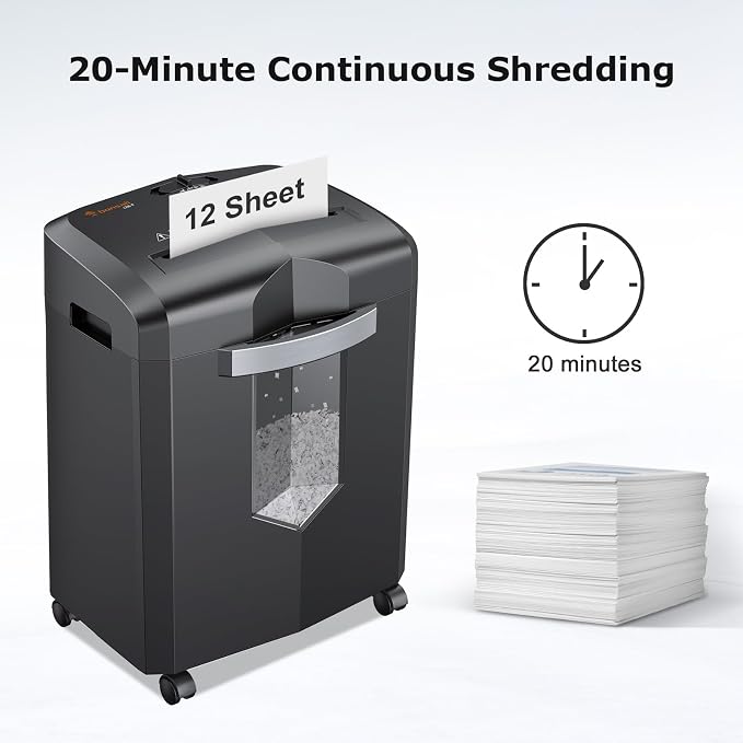 Bonsaii 12-Sheet Micro Cut Heavy Duty Paper Shredder for Home Office | Jam-Proof System, P-4 Security Level, Shreds CD/Cards/Staples, 4.2Gal Pullout Bin with Casters, Quiet Shredder C266-B