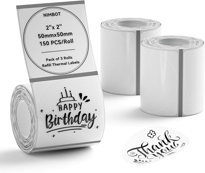 NIIMBOT 3 Rolls Set Label Tape for B1/B21/B3S Label Printer, 1.97" X 1.97" (50x50mm) Round Waterproof Thermal Label Tape for Logo/Gift/Barcode/Kitchen Jar (Clear)