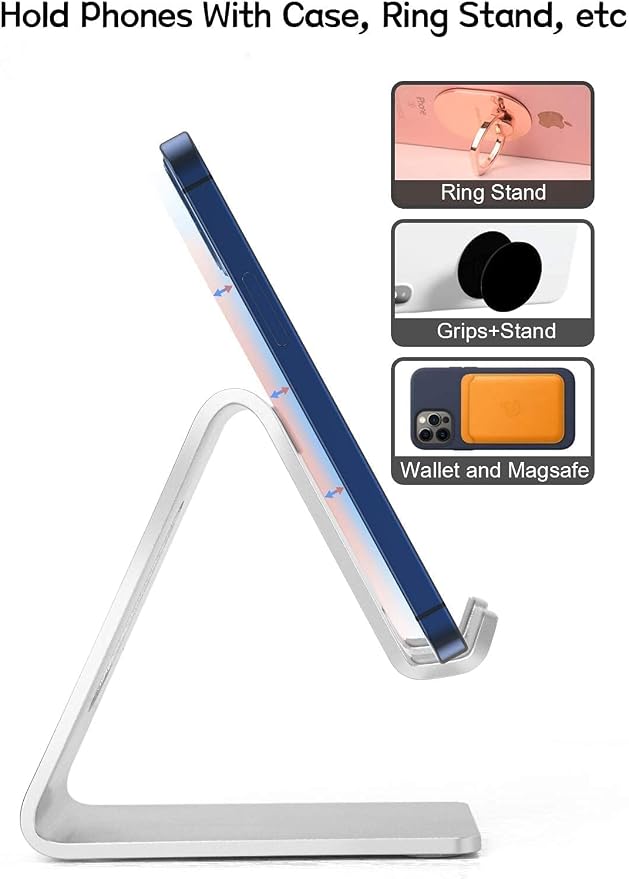 Aoviho Cell Phone Stand for Desk, Aluminum Phone Holder,Silver | Built to Last, Hands-Free Viewing, Fits iPhone 17/16/15 Series & Samsung Galaxy, Ideal for Home & Office