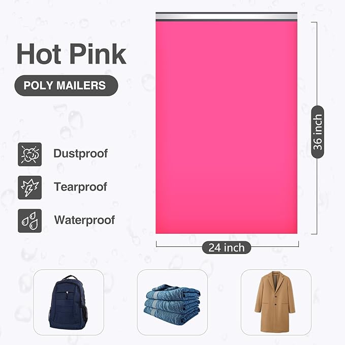 UCGOU 24x36 Hot Pink Large Poly Mailers Shipping Bags 50 Pcs Waterproof Tearproof Bulk Poly Bags for Shipping Poly Mailers for Clothes Mailing Bags for Small Business