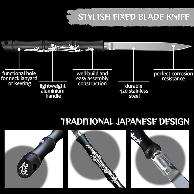 Grand Way 5.5" Knife - Small Black Knife - Japanese Utility - Sharp Knives - Letter and Envelope Opener - Pocket Knife for Men and Women - Multifunction Bike Tools Best Gift Idea 130129-1