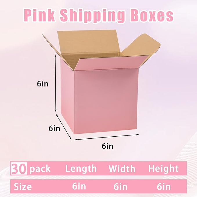 FORBFAN 6x6x6 Inches Small Shipping Boxes, 30 Pack Pink Mailer Boxes, Corrugated Cardboard Boxes for Packaging, Shipping, Mailing