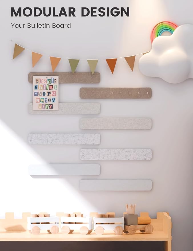 Fluxynara 13" x 2" Felt Wall Panels, Stone Beige | 8-Pack Includes 50 Push Pins and Adhesive Tabs for Photos, Notes and Decor in Bedroom Doors, Home Office or Studios