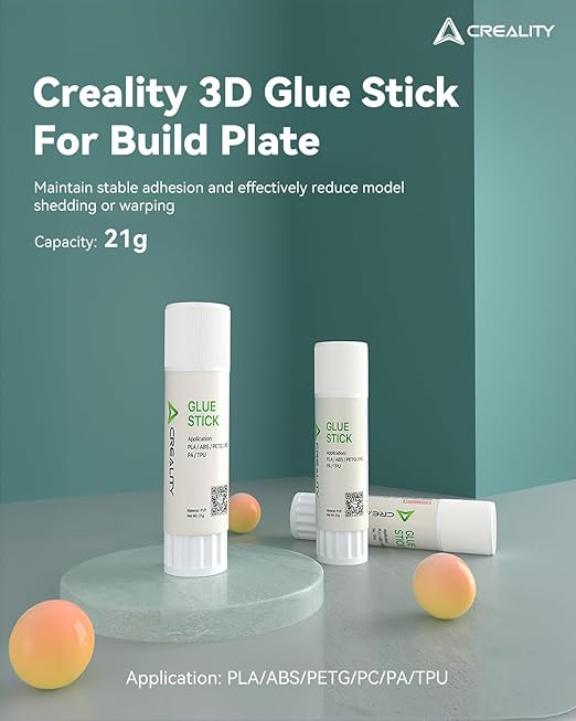 Creality 3D Printer Glue Sticks PVP Solid Glue Sticks for 3D Printing Hot Bed Build Plate, Enhanced Adhesion Reduces Warping for Filament, 3D Printer Adhesive for PLA/ABS/PETG/PC/PA/TPU, 1 Pack