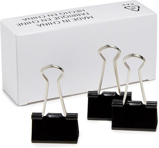 Amazon Basics Sturdy Binder Clips, Office Supplies, Medium 1.25 in, Document Organizing, Black, 96 Count (8 Pack of 12)