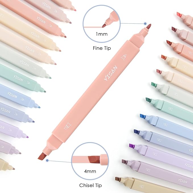 YISAN Pastel Highlighter Pens,Double Tip 12 Colors Bible Highlighter Markers no bleed,70924
