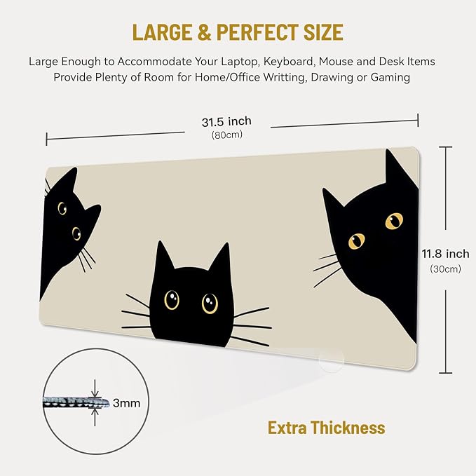 Mousepad Desk Mat Gaming Large Keyboard Cute Office Desktop Computer Laptop Cat XXL Long Giant Big Kawaii Aesthetic Girly Pretty Design Women Girl Gamer Oversized Wide 30x12'' Mousepad