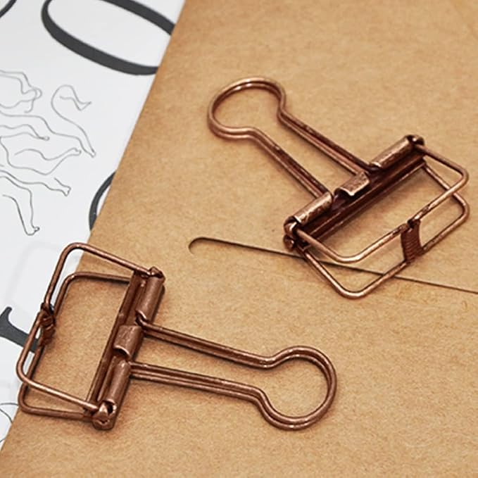 Small Binder Clips, 36 Pack, 3/4 Inch, Standard 19mm, Hollow Out Red Bronze, Capacity 0.31 Inch, Mini Paper Fold Clamp, Office & School Supplies