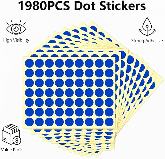 1980 Pcs Dound Stickers Blue 1/2 Inch Small Color Circle Dot Stickers Tiny Code Labels for Office Shop Yard Sale Home Marking (Blue, 1/2" (13mm))