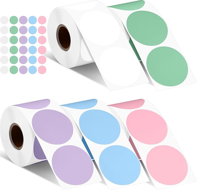 2500 Pcs 2 Inch Circle Thermal Sticker Labels Self Adhesive Round Direct Thermal Labels Multipurpose Printer Stickers for DIY Logo Design, Qr Code, Name Tag