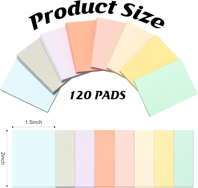 Fainne 120 Pads Sticky Notes Bulk 1.5x2,Simple Style,Pastel Color,120 Pads | Bulk Mini Posted Pads, 50 Sheets Each, Self Stick Memo Paper for Office School Notebook, Bright Assorted Colors