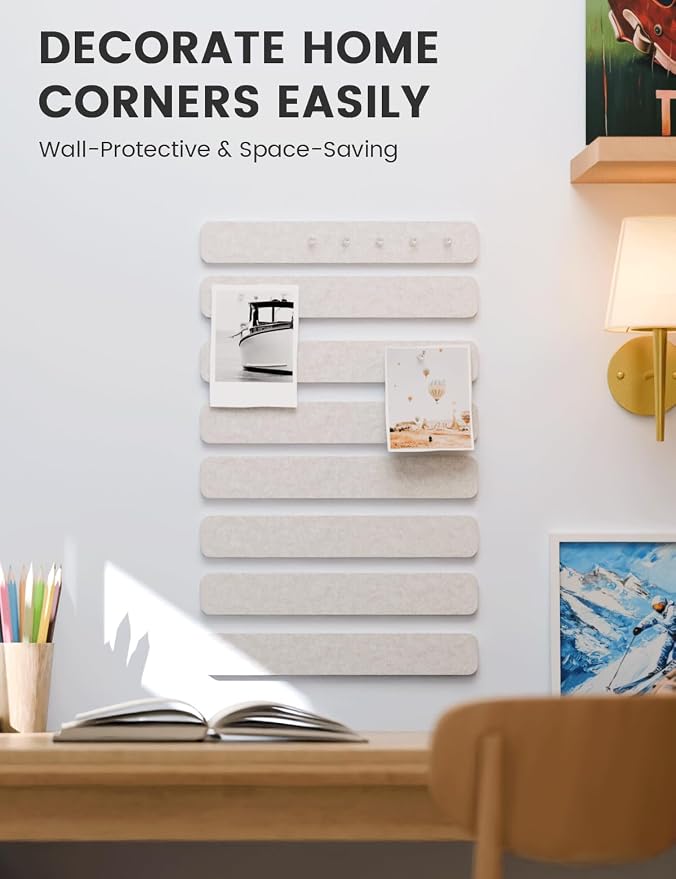 Fluxynara 13" x 2" Felt Wall Panels, Oatmeal | 8-Pack Includes 50 Push Pins and Adhesive Tabs for Photos, Notes and Decor in Bedroom Doors, Home Office or Studios