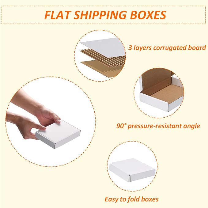 HORLIMER 6x4x1 Shipping Boxes Set of 30, White Corrugated Cardboard Mailer Box for Packing Small Business
