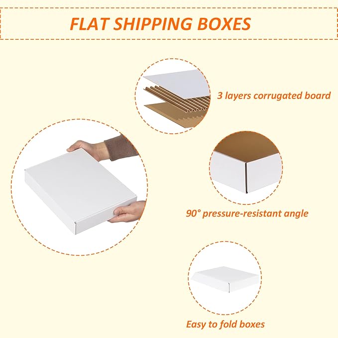 HORLIMER 12x9x2 inches Shipping Boxes Set of 25, White Corrugated Cardboard Box Literature Mailer