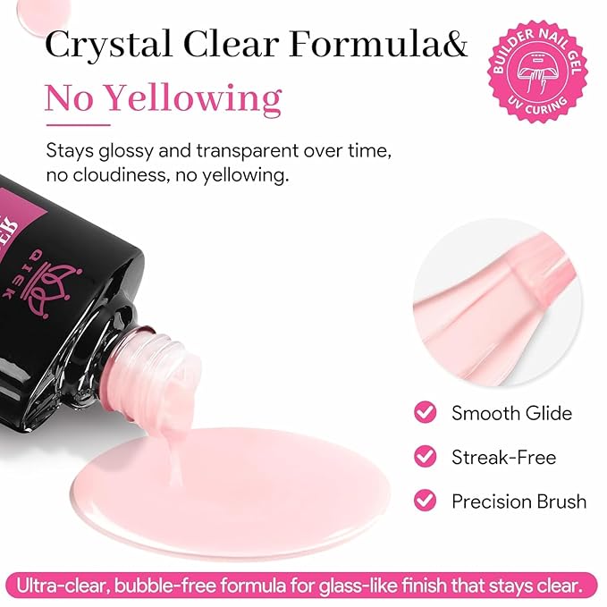 Gel Nail Polish Builder, 8-in-One Builder Pink Nail Polish Strengthener Glue Apex Enhancement Extension Hard Building Nude Gel LED Lamp Cured Rubber Base Coat for DIY Beginner & Salon Manicure