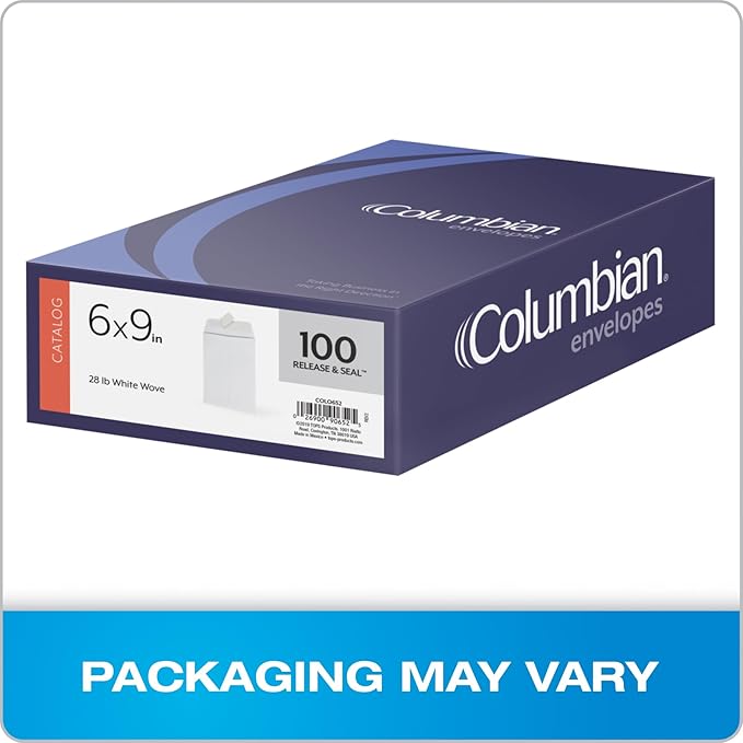 Columbian Catalog Envelopes, 6 x 9, Release & Seal Self-Sealing Closure, 28 lb White Wove (COLO652), 100 per Box (Pack of 10)