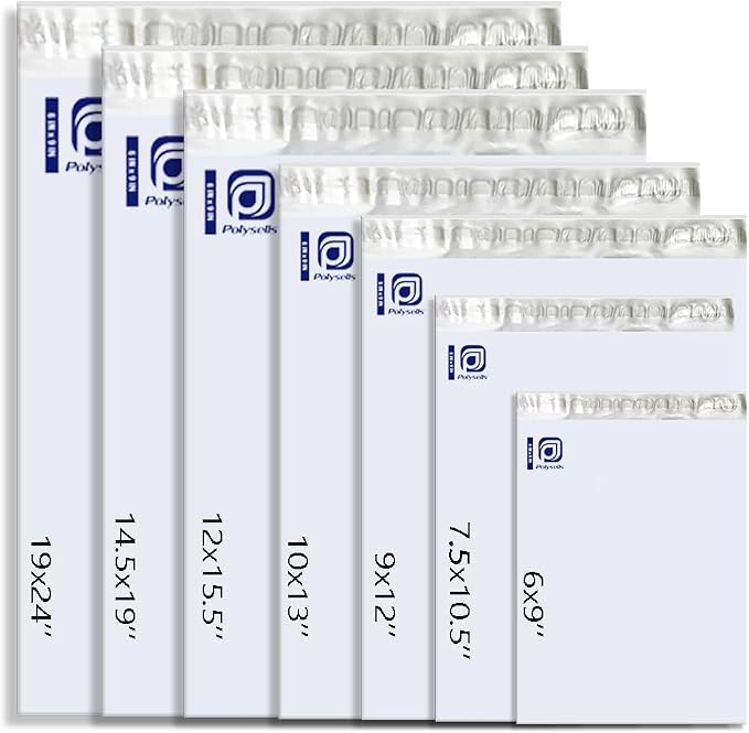 POLYSELLS 400 pcs 14.5x19 Inches White x Silver Poly Mailers Shipping Envelopes, Strong Adhesive Sealing, Waterproof, and Tear-resistant Postal Mailing Bags for Clothing, Books, and Accessories