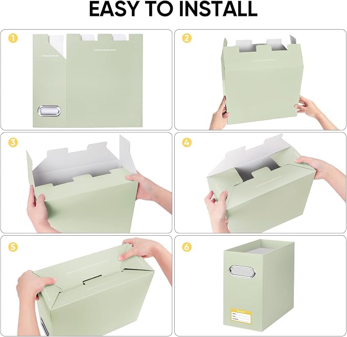 BALEINE File Organizer Box, Cardboard File Folder Organizer with Handle for Letter Size, Portable Collapsible Hanging Filing Box for Home Office Document Storage (4 Pack, Beige)