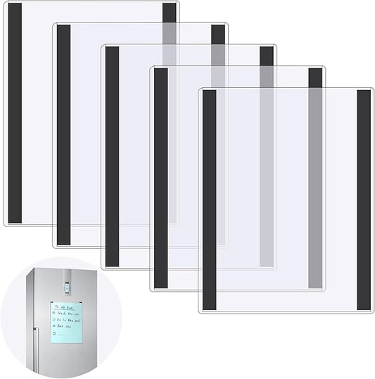 5 Pcs 8.5'' x 11'' Rigid Magnetic Sign Holders - Clear Plastic Document Frames with Magnet Borders for Letter Size Posters - Perfect for Home, Office, and Store Displays