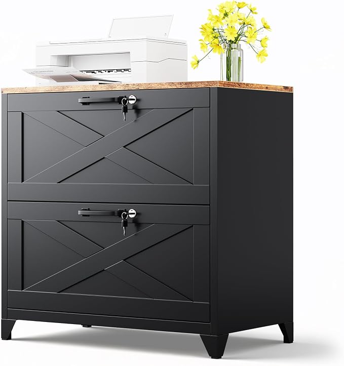 MIIIKO 2 Drawer Lateral File Cabinet with Lock,Metal Filing Storage Cabinets for Home Office,Files Folders Letter/Legal/A4 Size