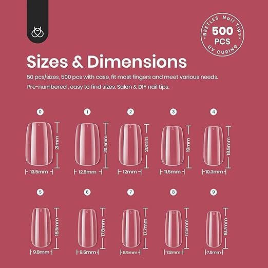 Beetles Gel Nail Tips, 500Pcs Short Square Gel Nail Tips Clear Full Cover False Nails Tips Press on Nails for Nail Art Design Easy Nail Extensions Kit
