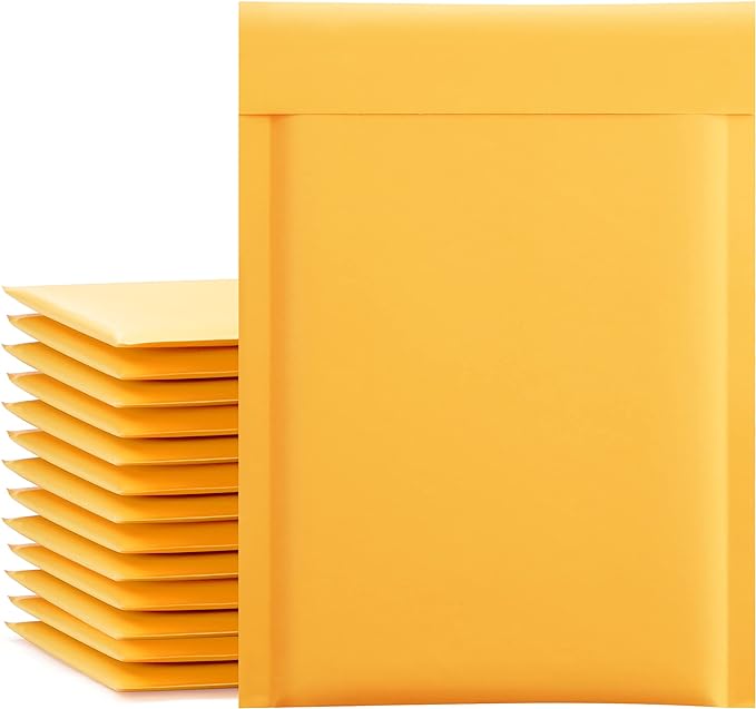UCGOU Kraft Bubble Mailers 6x10" 50 Pack Usable Size 6x9" Yellow Padded #0 | Self Seal Waterproof Padded Envelopes,Tear Resistant Bulk Shipping Bags for Mailing Jewelry Makeup Small Business