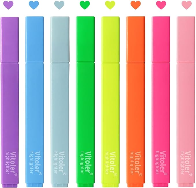 Pastel Highlighters Set, Assorted Color,Chisel Tip 8 Pack | cute bright colol,high quality for bible study,books,journal,writing,school office