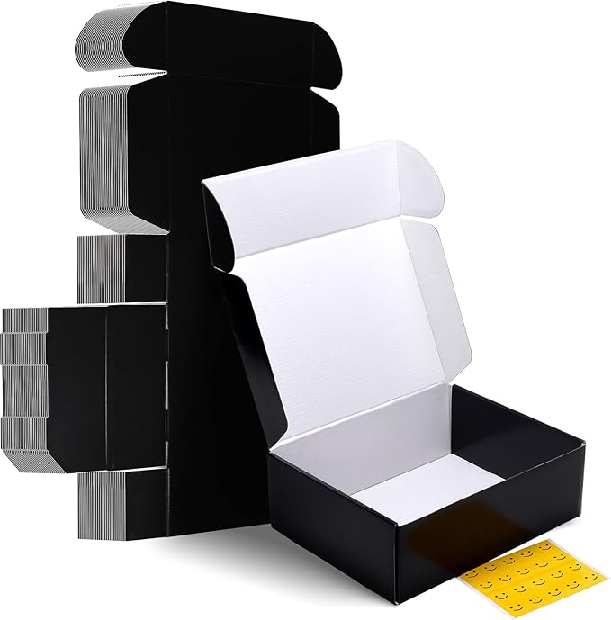 HORLIMER 12x9x4 inches Shipping Boxes Set of 20, Black Medium Corrugated Cardboard Gift Mailer Box