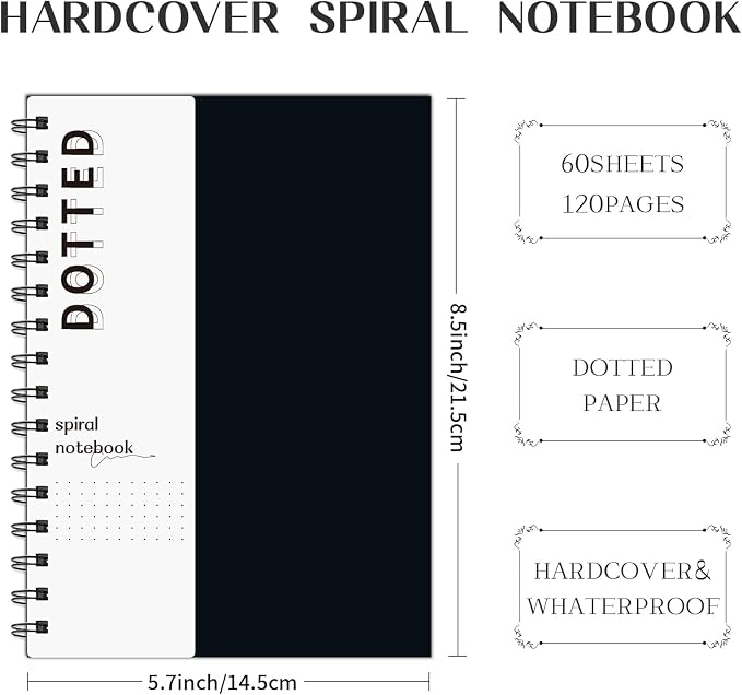 A5 Dotted Journal Spiral Notebook | 4 Pack Dot Grid Notebook Hardcover Notebook Thick Dotted Paper Notebook Hardcover Journal for School, Office, Artist