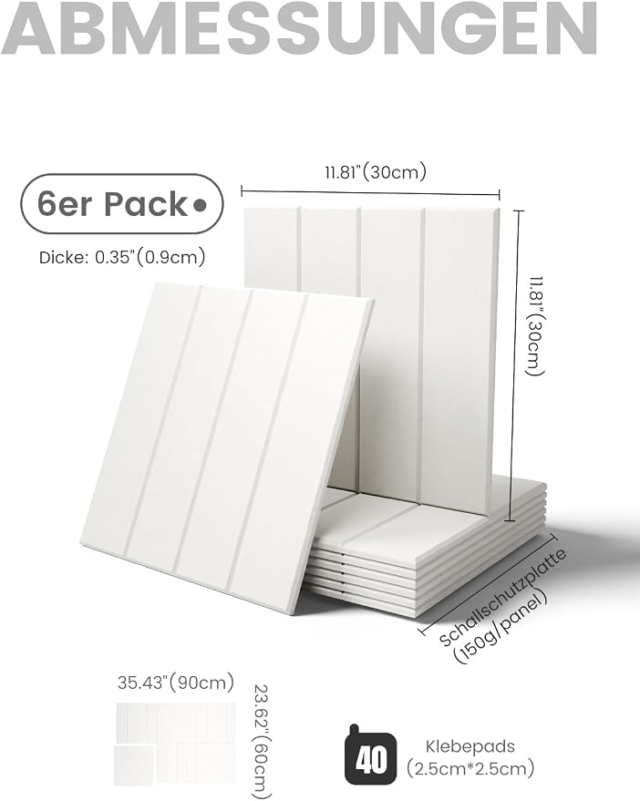 Bumusty 36" x 24" Large Cork Board Alternative, Milky White | 6-Pack Felt Bulletin Board Tiles, 60 Adhesive Tabs, 30 Pushpins, Home, Office, Classroom, Vision Board
