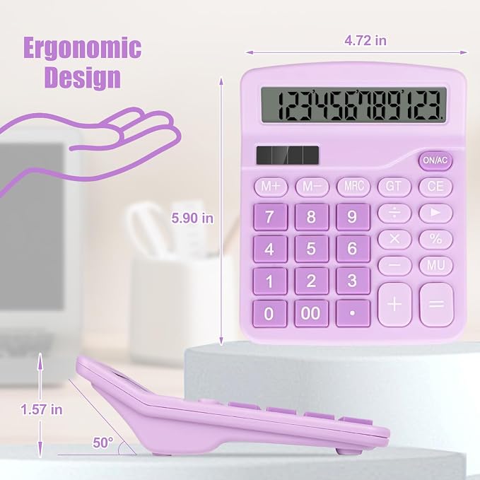 Desktop Calculator, Purple Calculator Big Buttons, 12-Digits | Large LCD Display, Solar and AA Battery Dual Power, Desk Calculators for Office Home School Business Class (Purple)