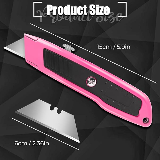 Box Cutter, 2 Pack Pink Utility Knife, Durable Razor Knife, Box Opener with 10 SK5 Blades, Exacto Knife, Cardboard Cutter, Box Cutter Retractable, Perfect Package Opener for Home, Office