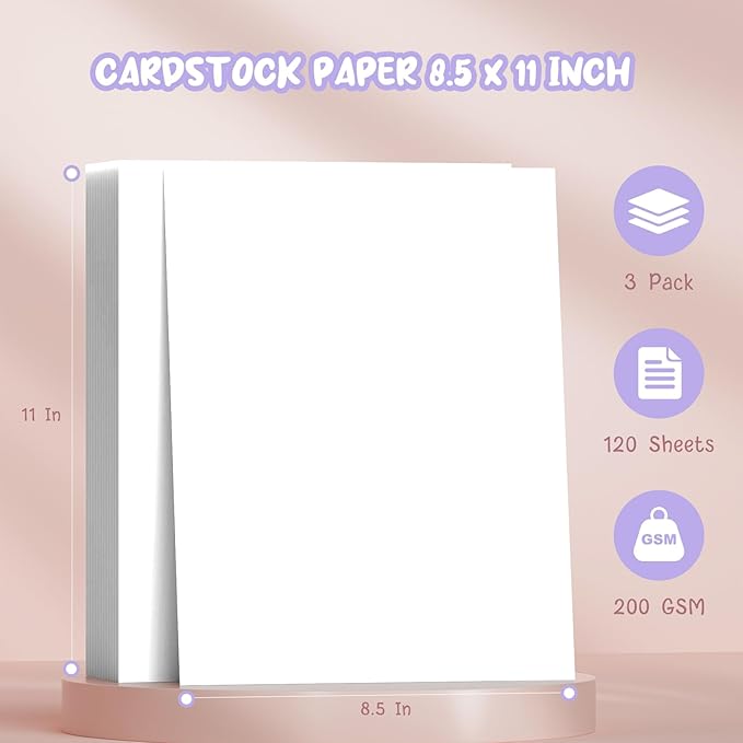 120 Sheets White Cardstock 8.5 x 11, Card Stock Paper 8.5 x 11 White, 200 GSM Heavy Cardstock Printer Paper, Construction Paper for DIY Cards, Greeting Cards, Invitations, Business Cards