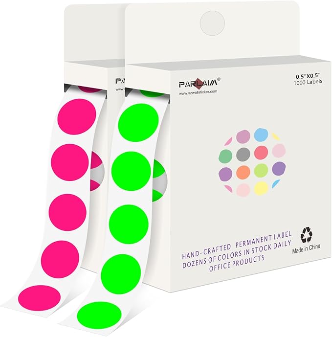PARLAIM 1/2" Circle Dot Stickers 2 Rolls Pack 2000 Color Coded Labels for Home Commerce Business, Fluorescent Green + Fluorescent Pink