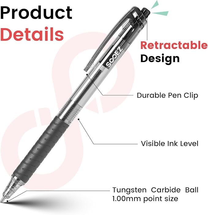 Sooez 500 Pack Bulk Pens Ballpoint, Smooth Writing Pens with Soft Grip | Retractable Blue Ink Pens, Medium Point 1.0mm Pen for Journaling, Ballpoint Pen Office Supplies