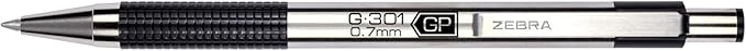 Zebra Pen G-301 Retractable Gel Pen, 0.7mm Medium Point, Stainless Steel Barrel, Textured Grip, Easy Glide Ink Provides a Smooth and Skipless Writing Experience, Black Ink, 4-Pack (41314)
