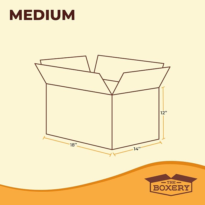 The Boxery Moving Boxes 25-Pack Medium | 18x14x12 inch | Durable ECT 32 Corrugated Shipping Boxes for Mailing, Packing, Moving, and Storage — Recyclable and Made in the USA