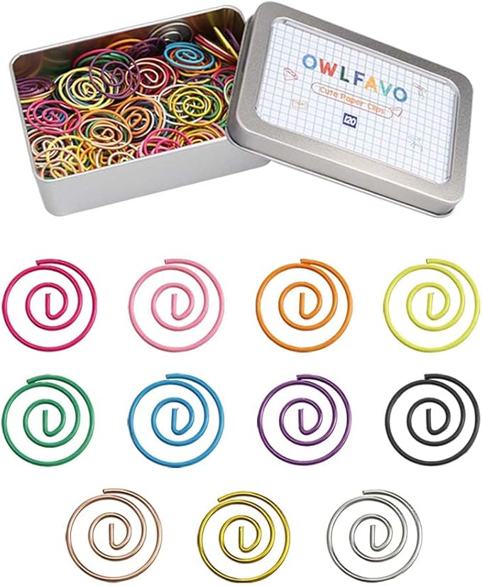 OWLFAVO 132pcs Small Circle Shape Paper Clips with Clear Box, 11 Colors, Funny Cute Paperclips Bookmarks Planner Clips for Fun Office Supplies School Gifts Wedding Decoration